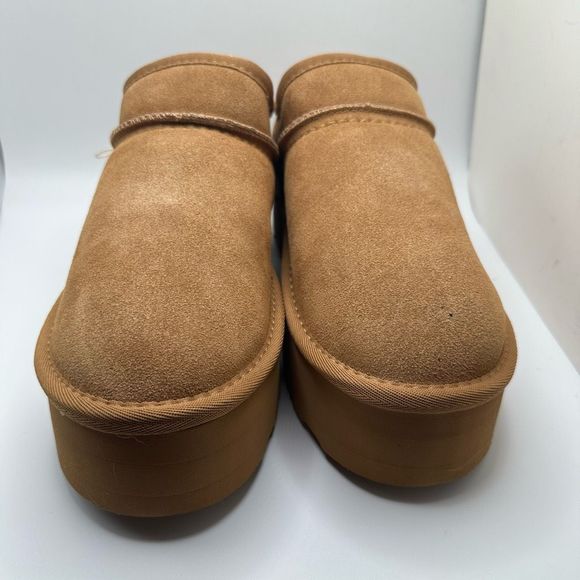 CUSHIONAIRE Women's Genuine Suede Cozy Mule Platform +Memory Foam 8.5 CHESNUT - Picture 2 of 8